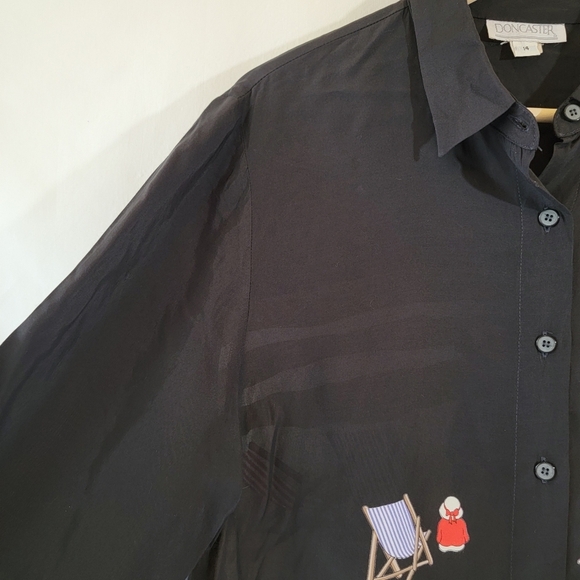 VTG DONCASTER Black Beach Lady Theme Button-Up Shirt Sz 14 Fairy Goth Artsy - Picture 4 of 12
